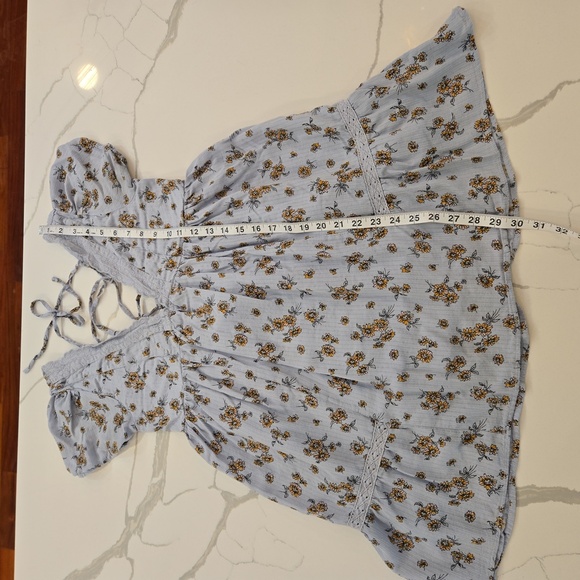Urban Outfitters Peasant Floral Lace-Trimmed Mini Dress Blue Size Small - Picture 8 of 11